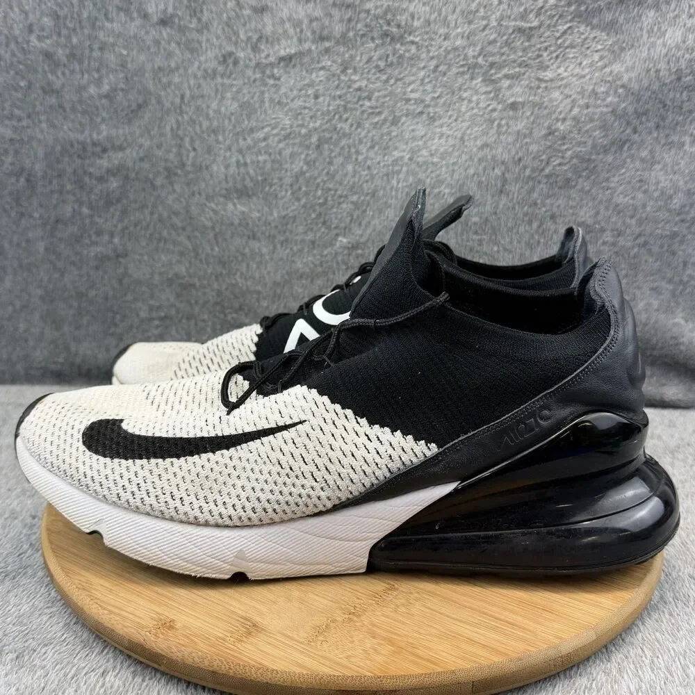 Nike Air Max 270 Flyknit Shoes Mens Size 14 White Black Sneakers AO1023-100